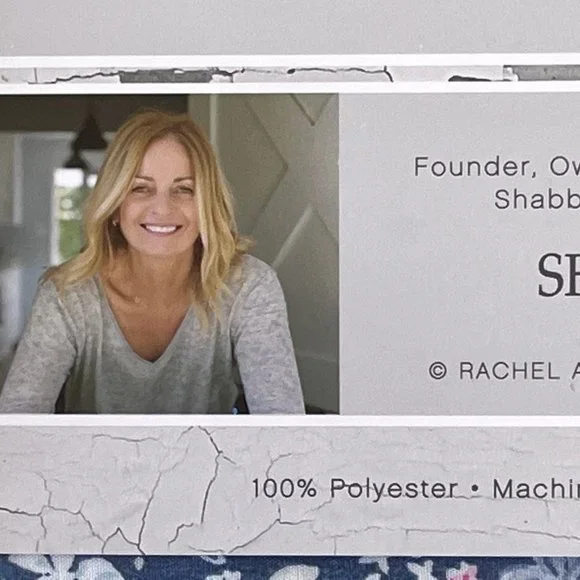 The FARMHOUSE Shabby Chic RUFFLED BLUE PINK FLORAL QUEEN Sheet Set  (BLUE BKGD) - Picture 4 of 8